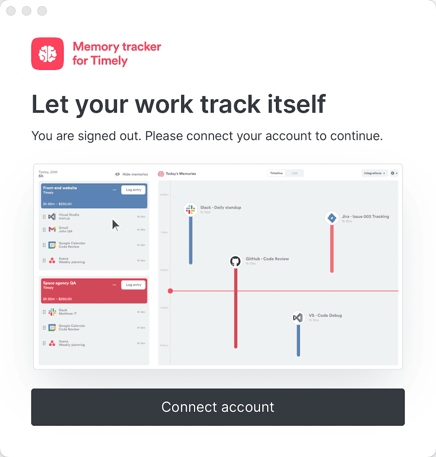 timely memory app connect account