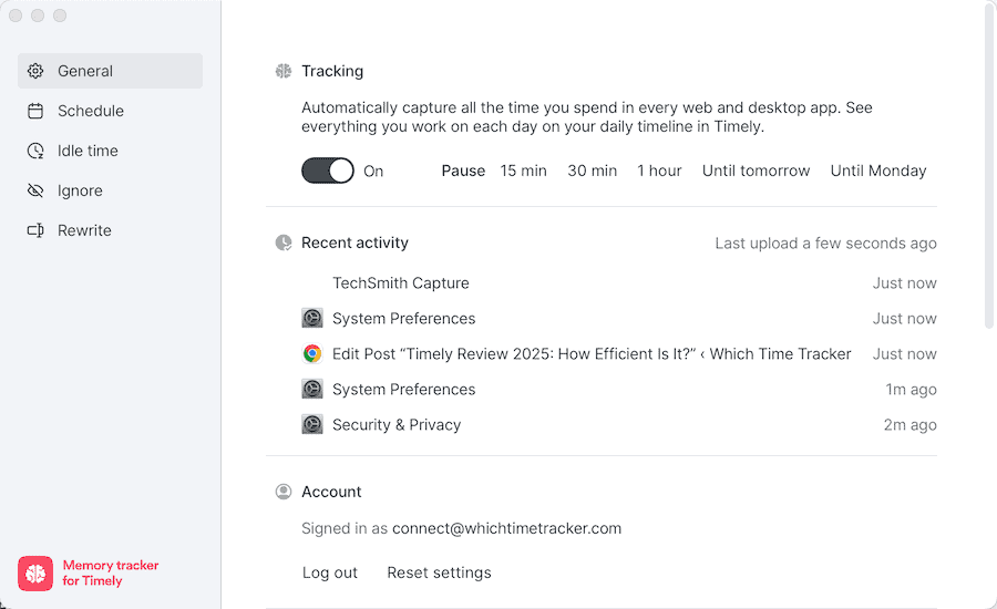 timely memory app settings