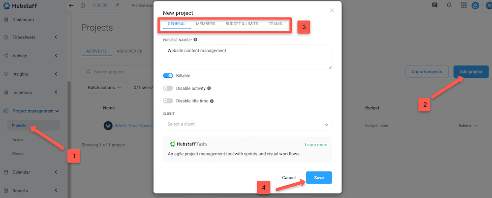hubstaff add projects