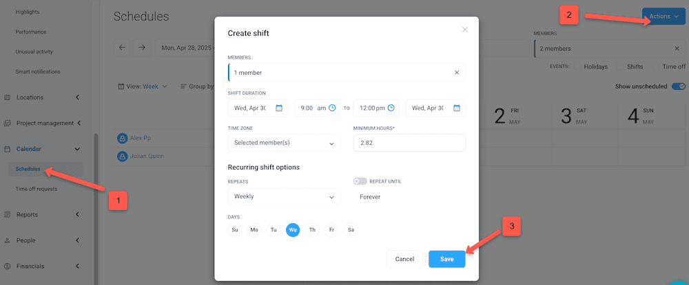 hubstaff create schedule