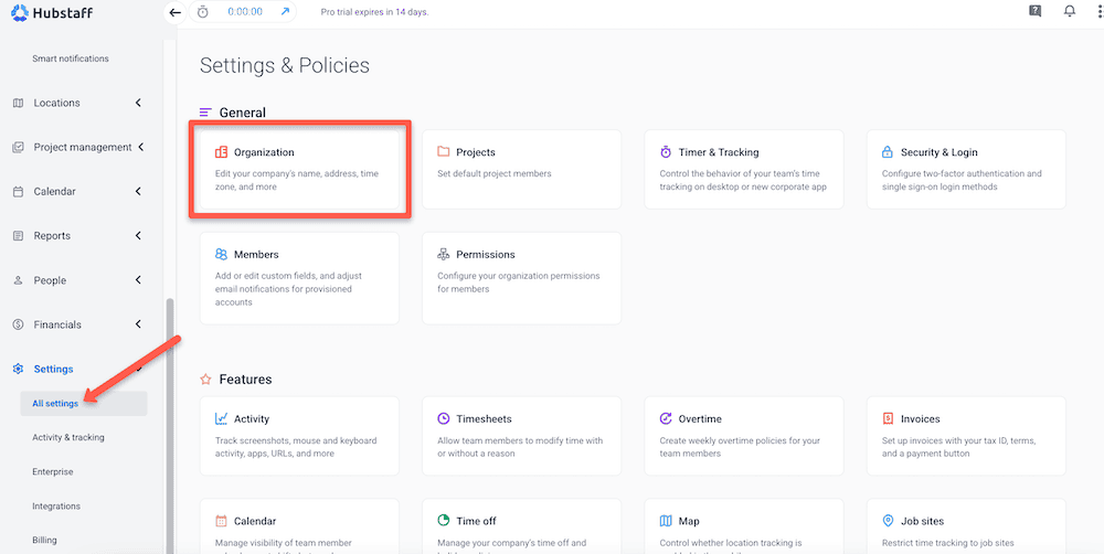 hubstaff settings and policies