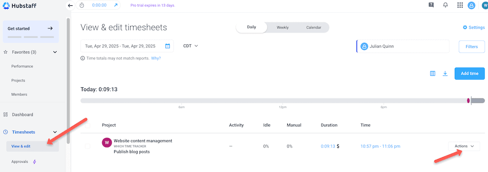 hubstaff view timesheets