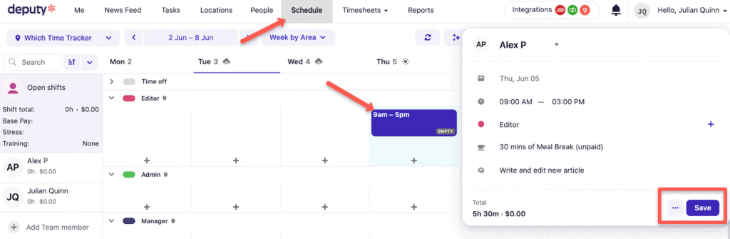 deputy create schedule