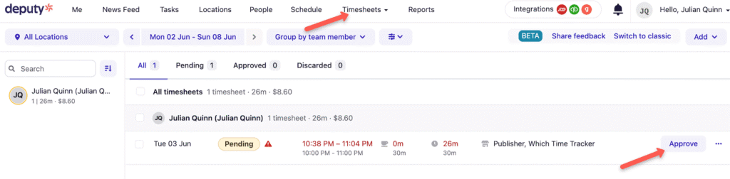 deputy timesheets